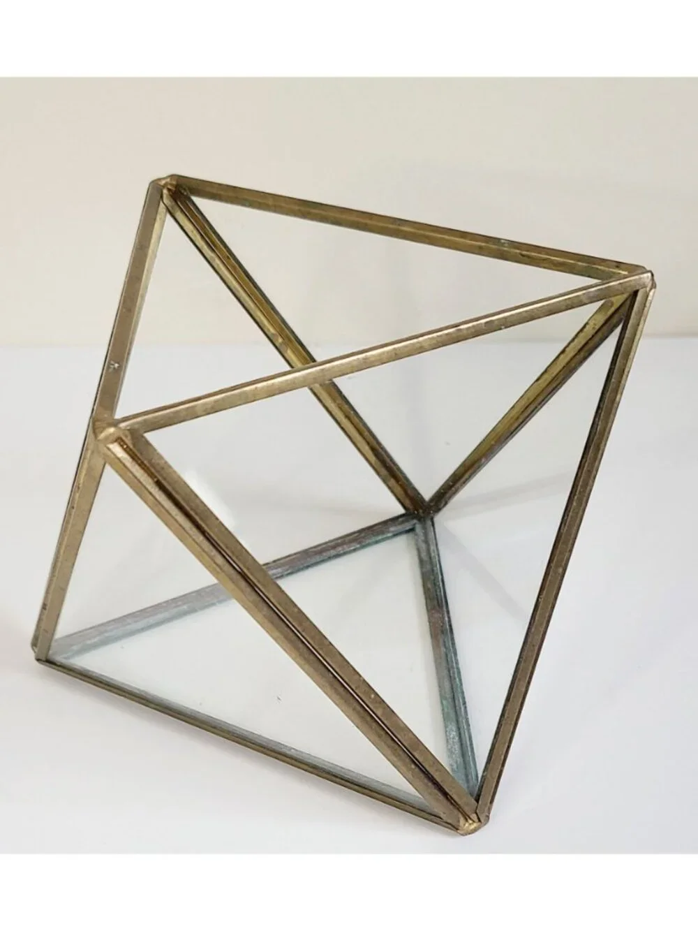 Brass & Glass Terrarium Geometric Succulent Holder Centerpiece Gold Tone Vintage - Picture 2 of 9